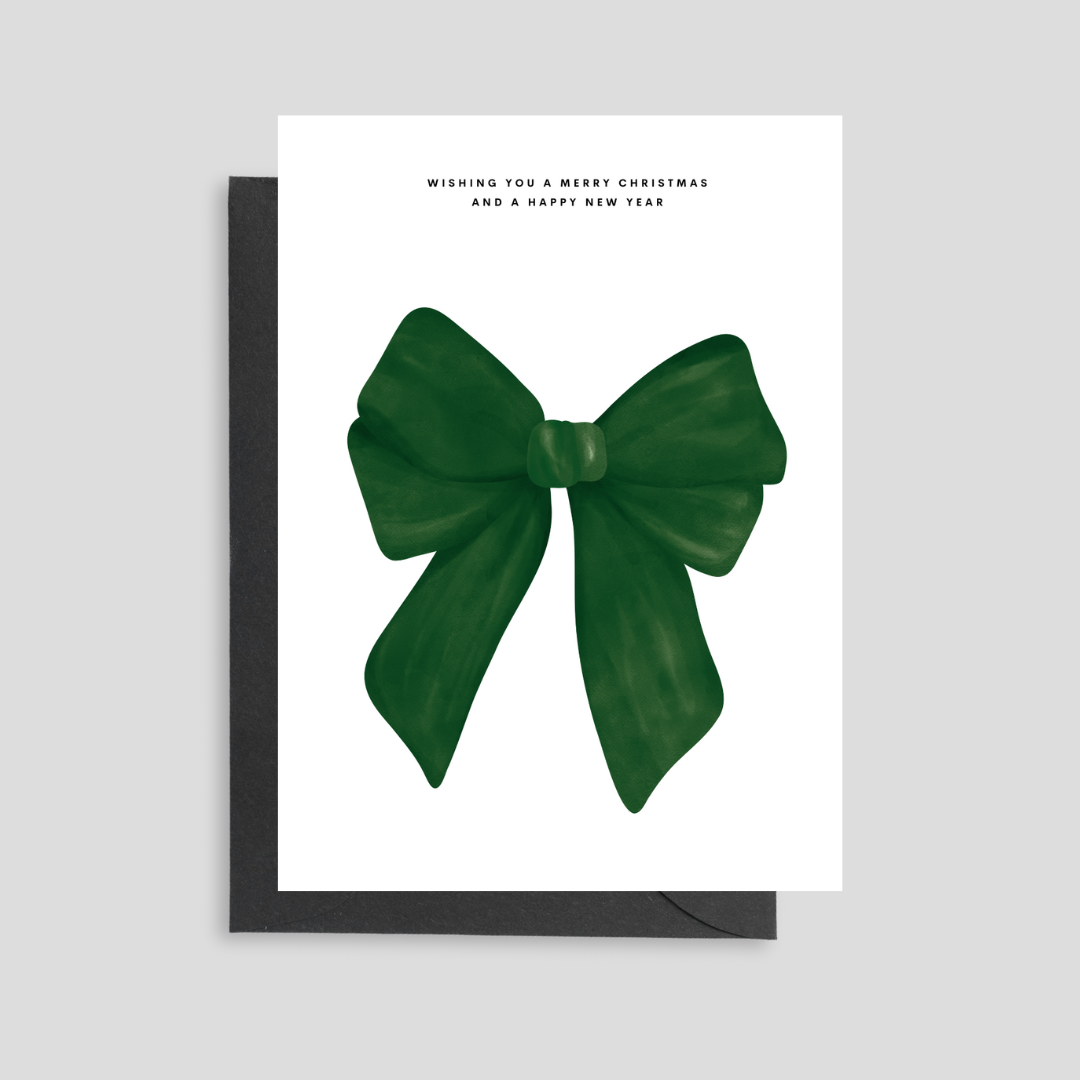 Green Bow Christmas Card