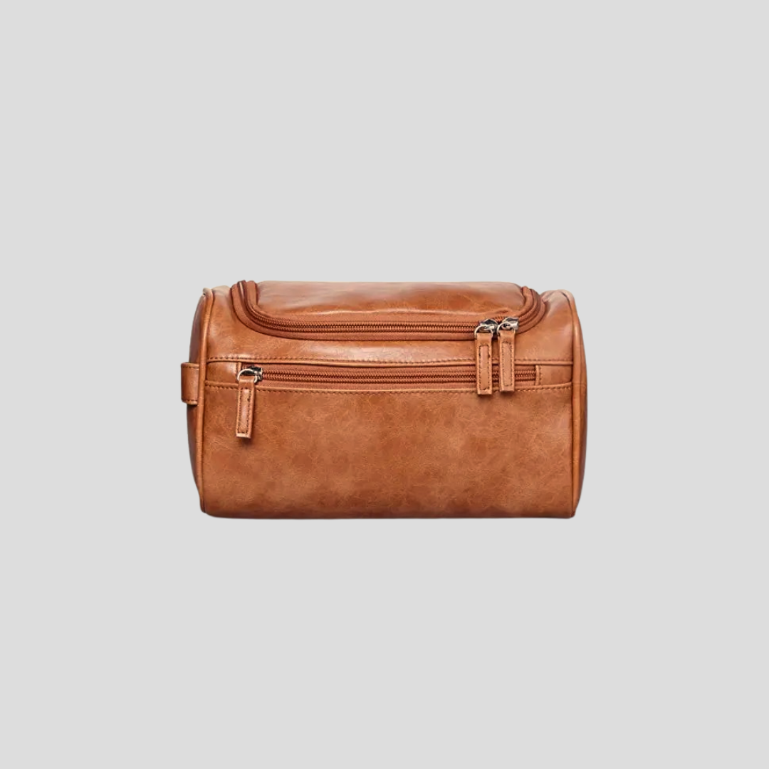 Toiletry Bag - Brown Faux Leather