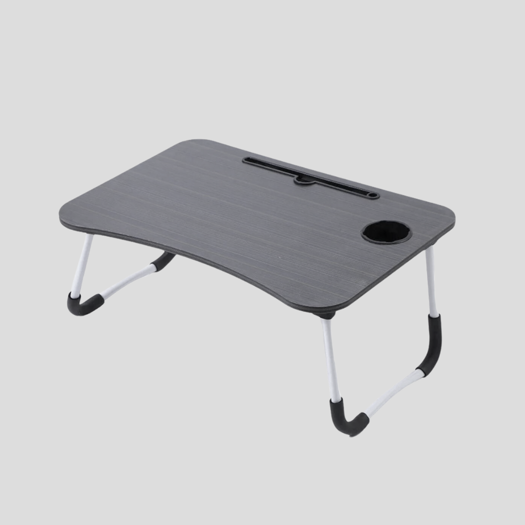 Adjustable laptop desk in black and wood pattern showing multi-position functionality, perfect useful gifts for men