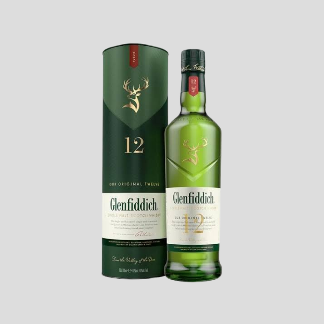 Glenfiddich 12 year single malt whiskey bottle showing Scottish heritage design, perfect gifts for men and birthday gifts for boyfriend