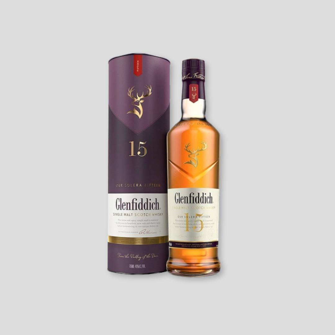 Glenfiddich 15 year single malt whiskey bottle with premium packaging, perfect gifts for men and fathers day gifts