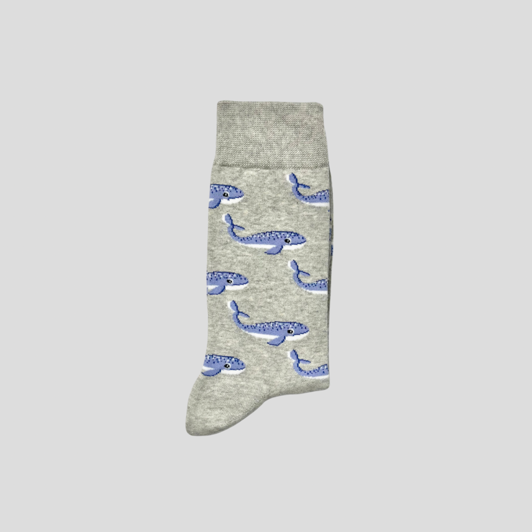 Happy Whale Socks - Grey