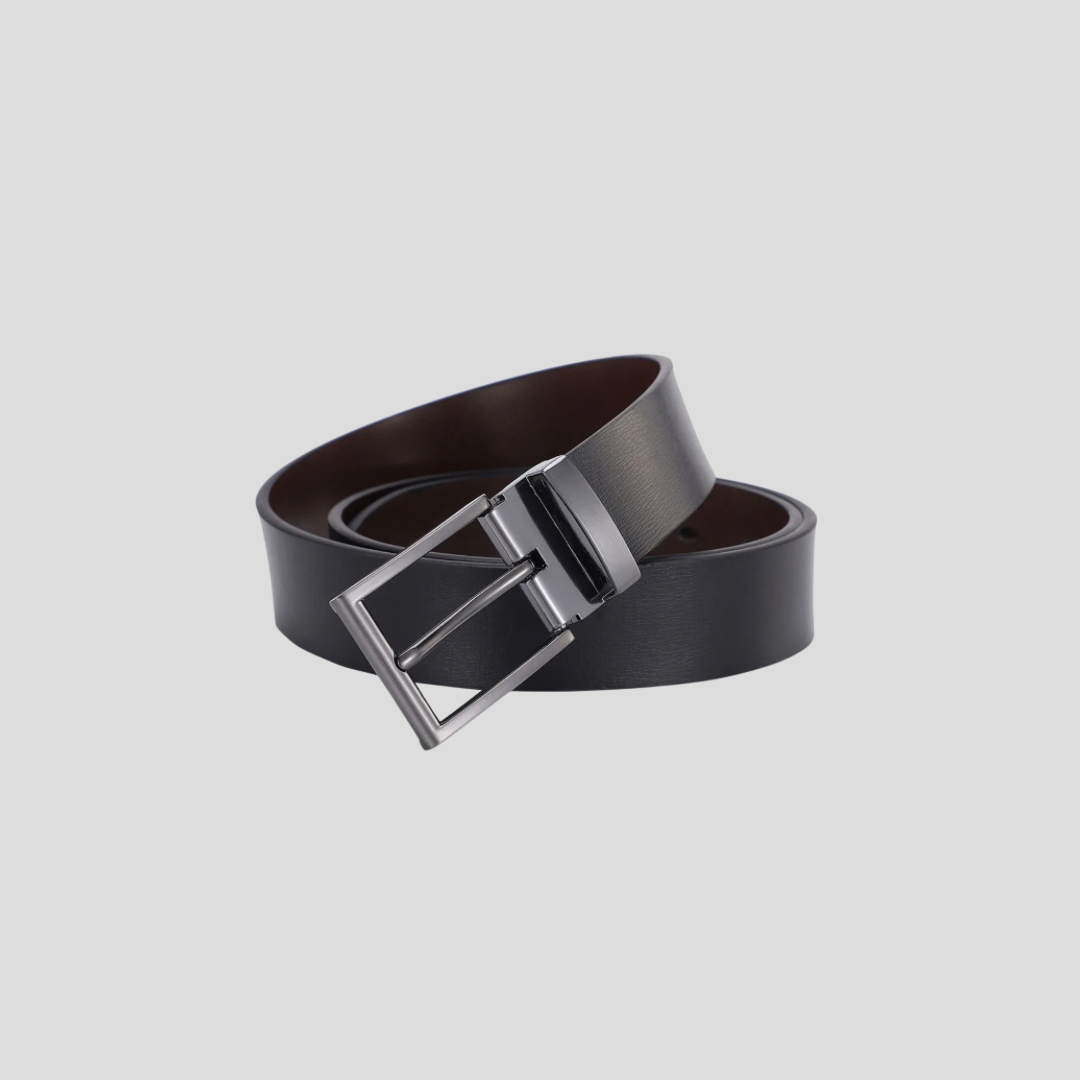 Reversible black and brown leather belt showing both sides, perfect useful gifts for men and birthday gifts for boyfriend