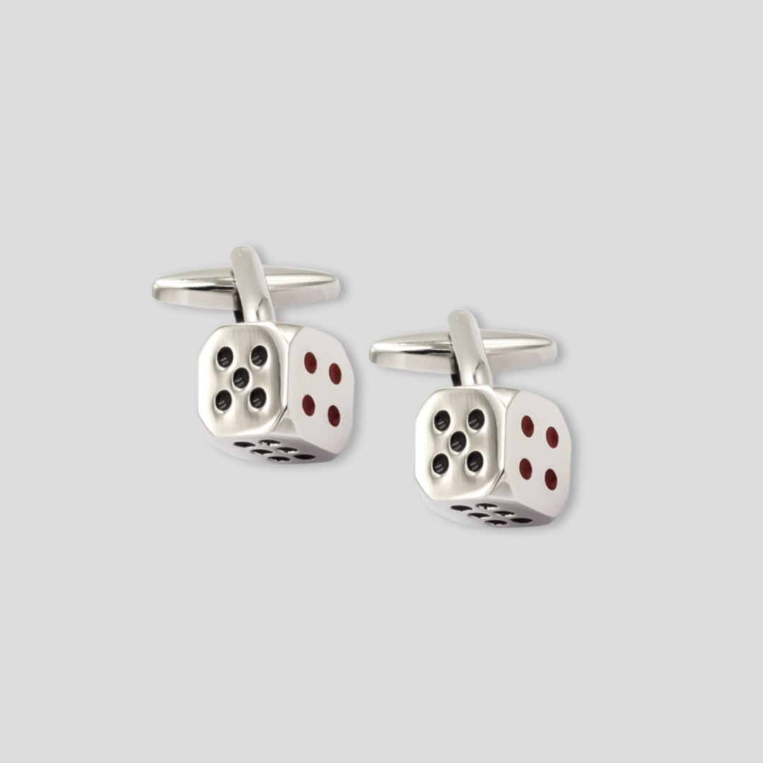 Rolling Dice Cufflinks in silver metal showing detailed dice design, perfect gifts for men and birthday gifts for boyfriend