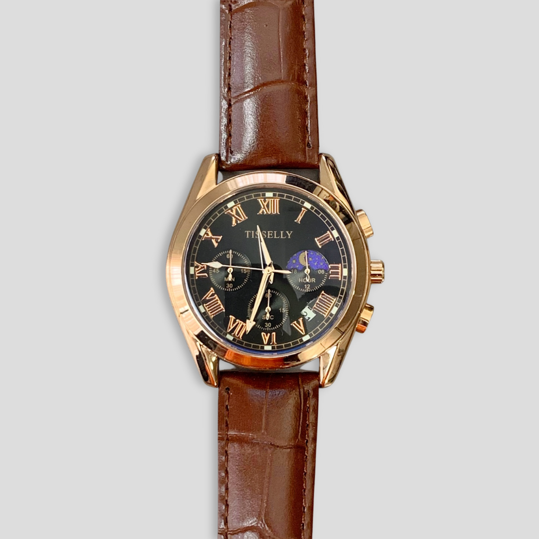Elegant brown leather men's watch. Classic style meets modern reliability. Perfect gift for any man. Tisselly brown leather watch classic men's timepiece elegant gift Nigeria